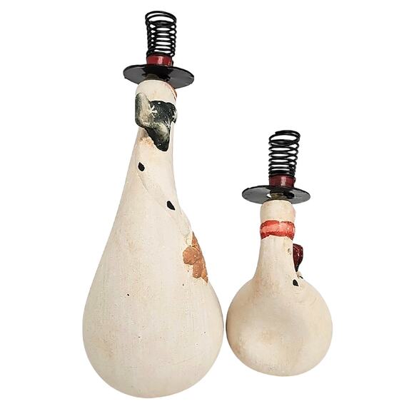 Vintage Ceramic Gourd Shaped Whimsical Cuddling Snowman Duo with Top Hats HTF - Picture 2 of 6